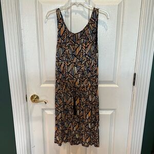 Sleeveless Geometric Print Women's Dress - Black, Blue, Salmon & Tan